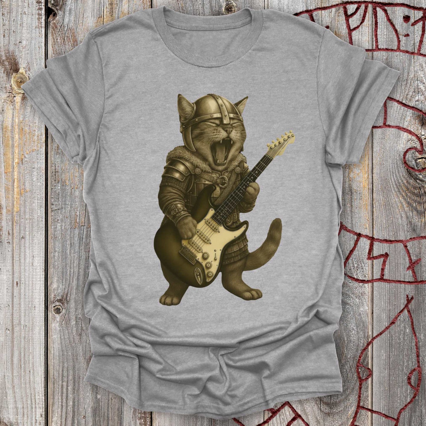 T-Shirt Viking Guitar Kitten – Norse Warrior Rock T-Shirt Unisex size S M L XL 2XL