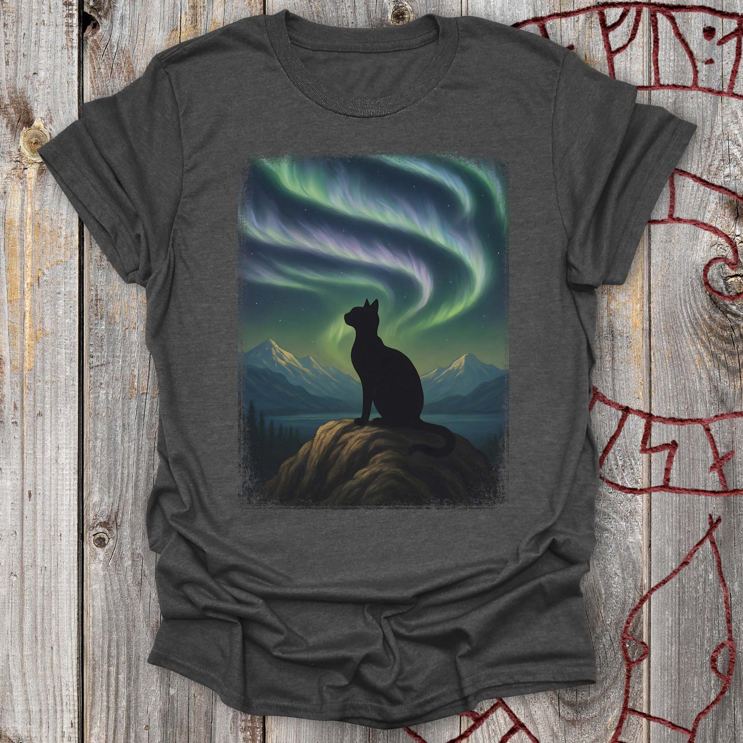 T-Shirt Black Cat & Northern Lights T-Shirt Unisex size S M L XL 2XL