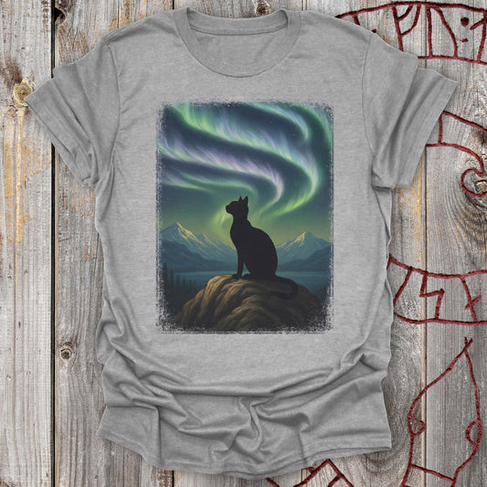 T-Shirt Black Cat & Northern Lights T-Shirt Unisex size S M L XL 2XL