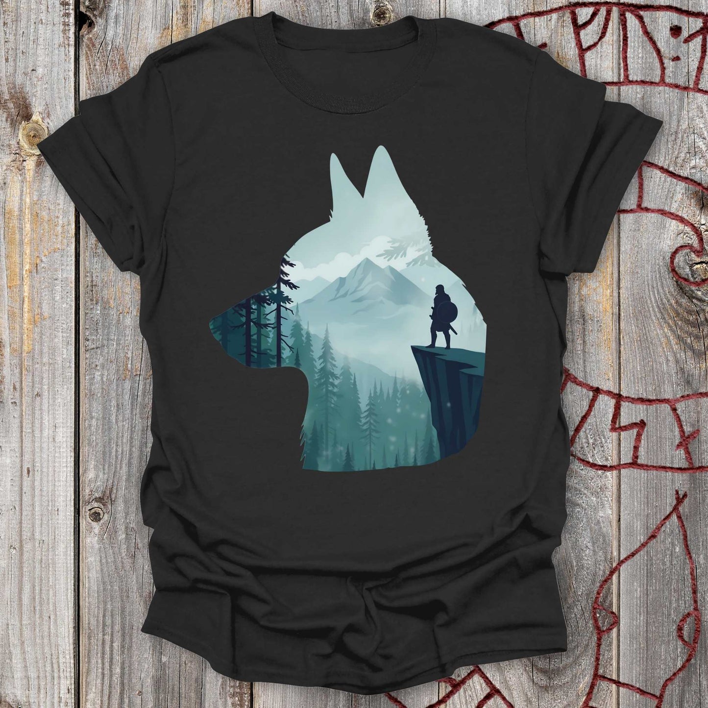 T-Shirt German Shepherd Silhouette & Viking - Scandinavian Nature T-shirt Unisex size S M L XL 2XL