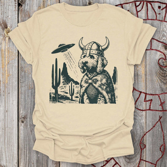 Goldendoodle Viking and UFO T-shirt