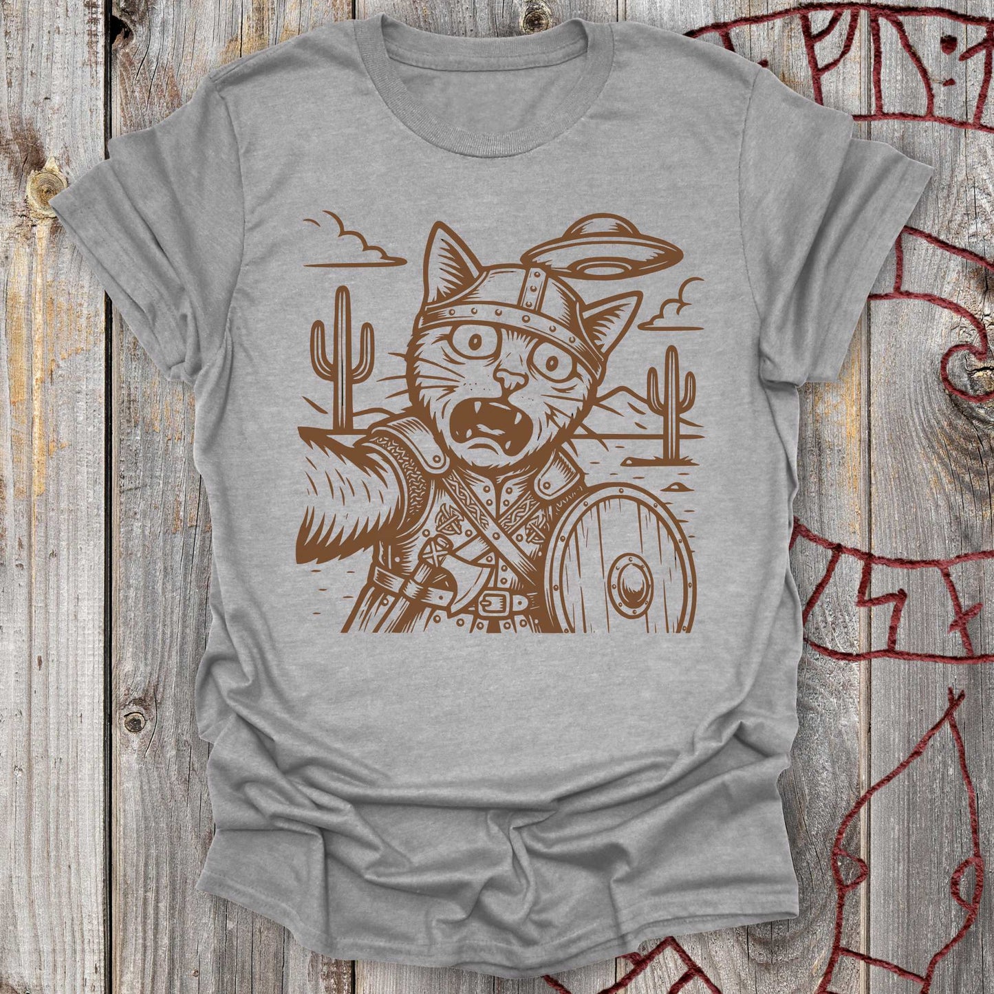 T-Shirt Viking Selfie Cat and UFO in Desert T-shirt Unisex size S M L XL 2XL