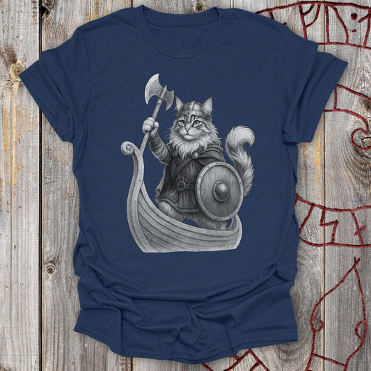 Cat in Longship - Viking T-shirt NEW!