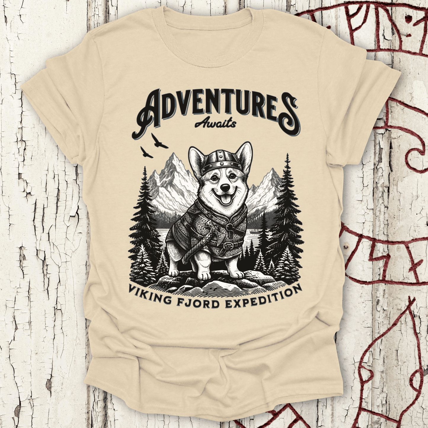 Adventure Awaits - Viking Fjord Expedition Corgi T-shirt NEW!