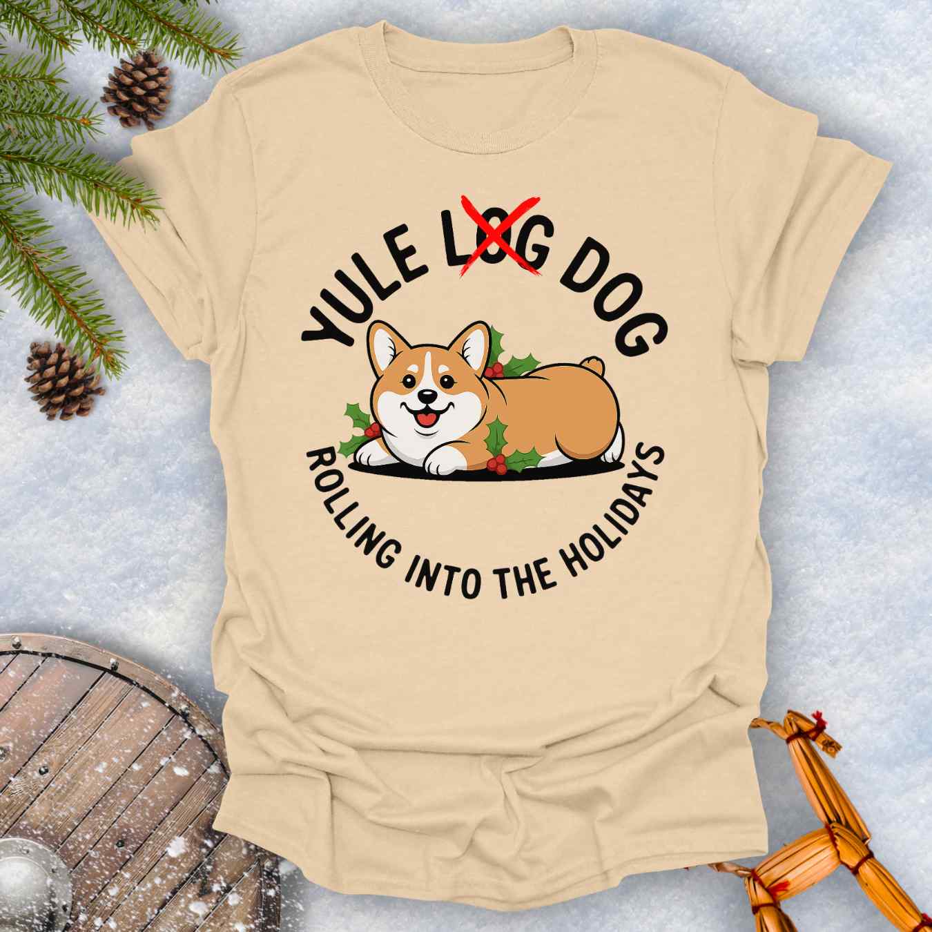 T-Shirt Yule Log Dog - Funny Corgi Christmas T-Shirt Unisex size S M L XL 2XL