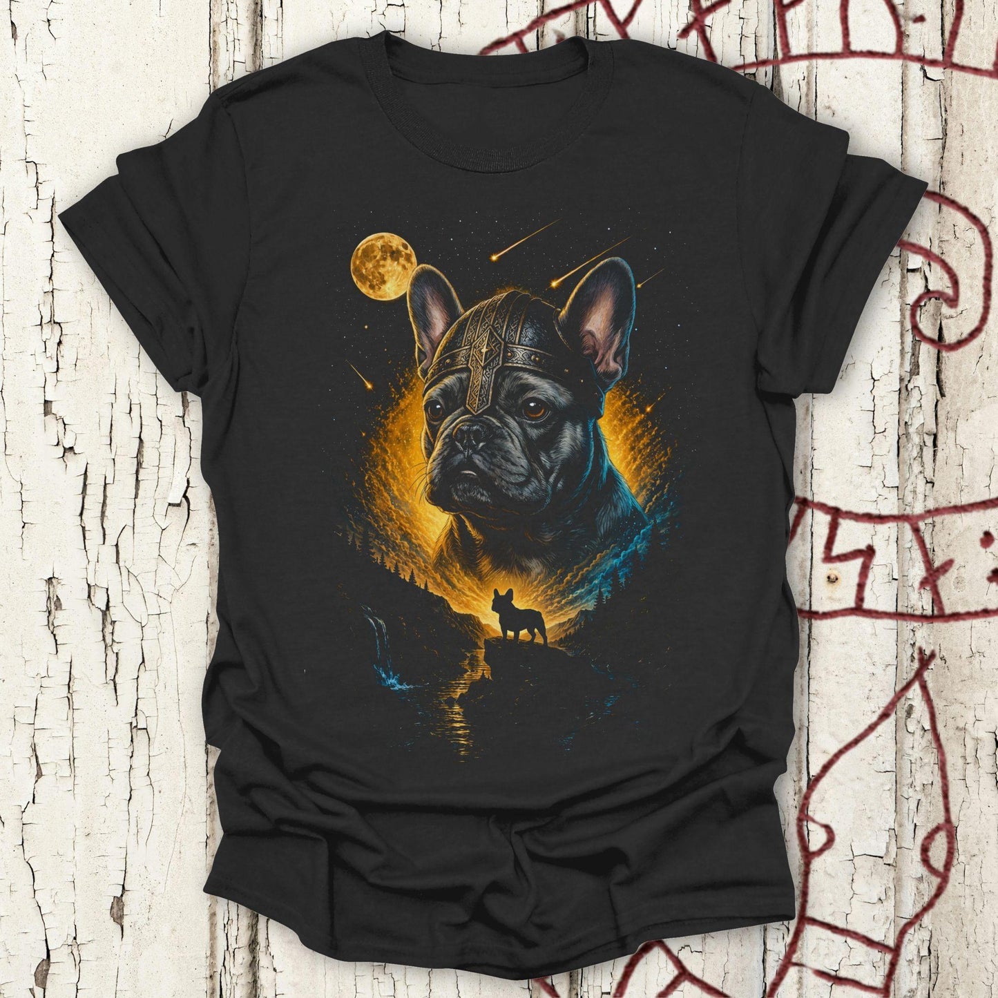 French Bulldog Howling at the Moon Viking T-shirt NEW!