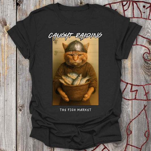 Caught Raiding the Fish Market - Viking Cat T-Shirt