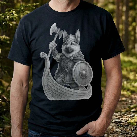 German Shepherd in a Longship T-shirt