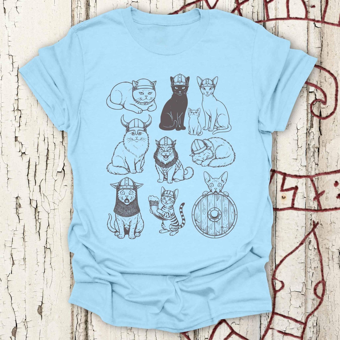Vintage 90s Tattoo Style - Viking Cats & Kitten T-shirt