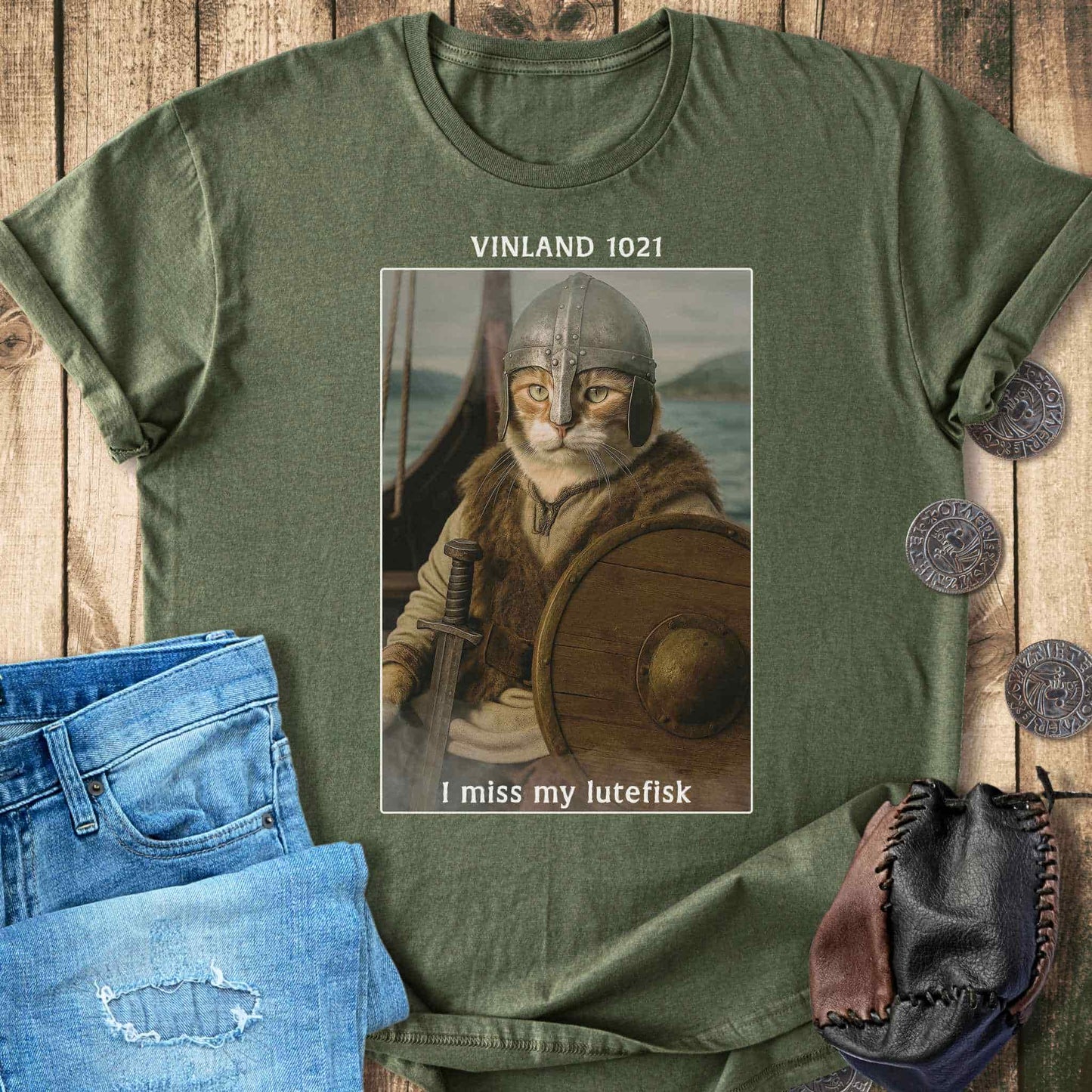 Vinland 1021 - I Miss My Lutefisk – Viking Cat T-shirt