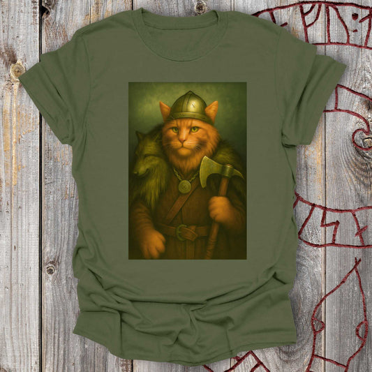 Viking Cat in Wolfskin Plaid T-Shirt