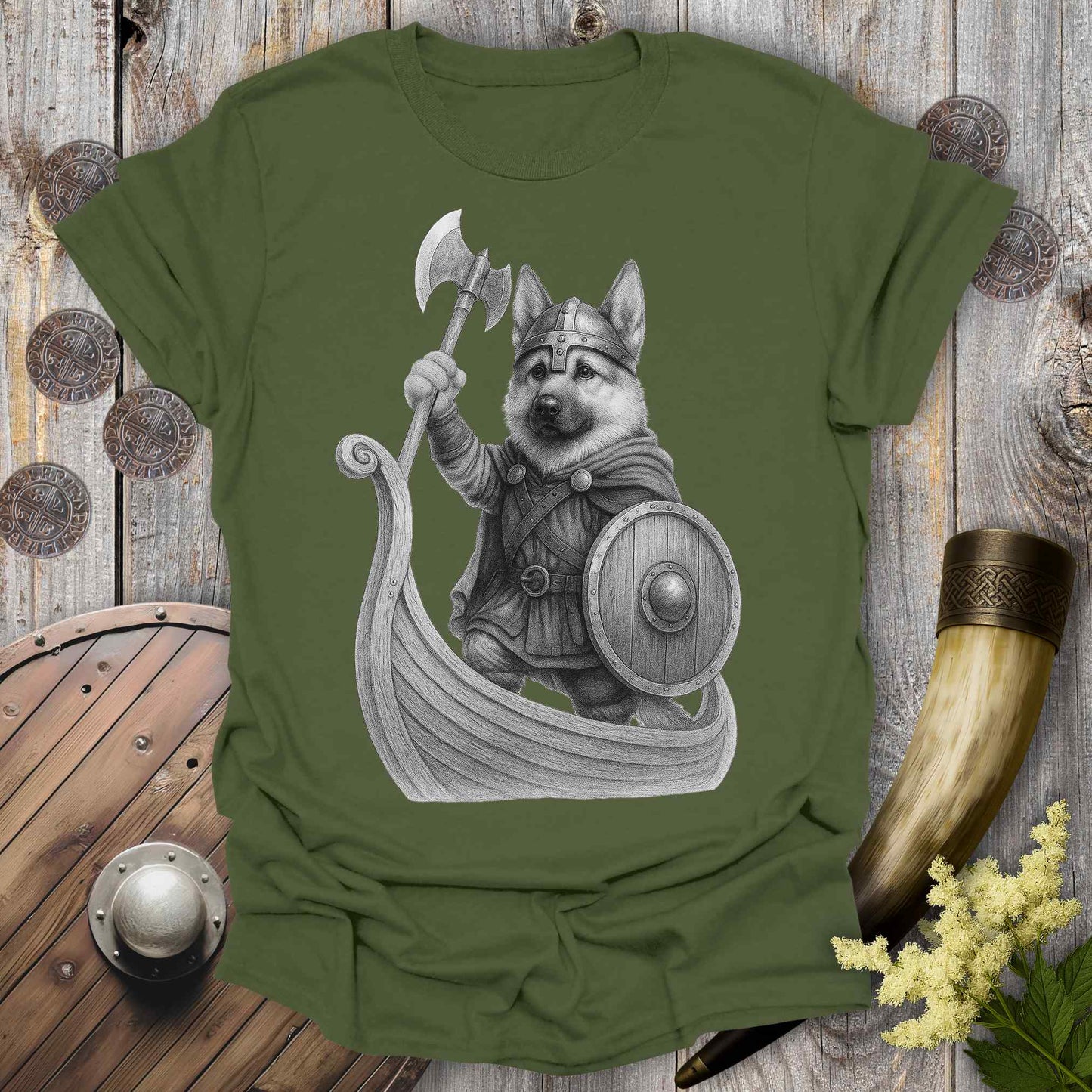 German Shepherd in Longship T-shirt