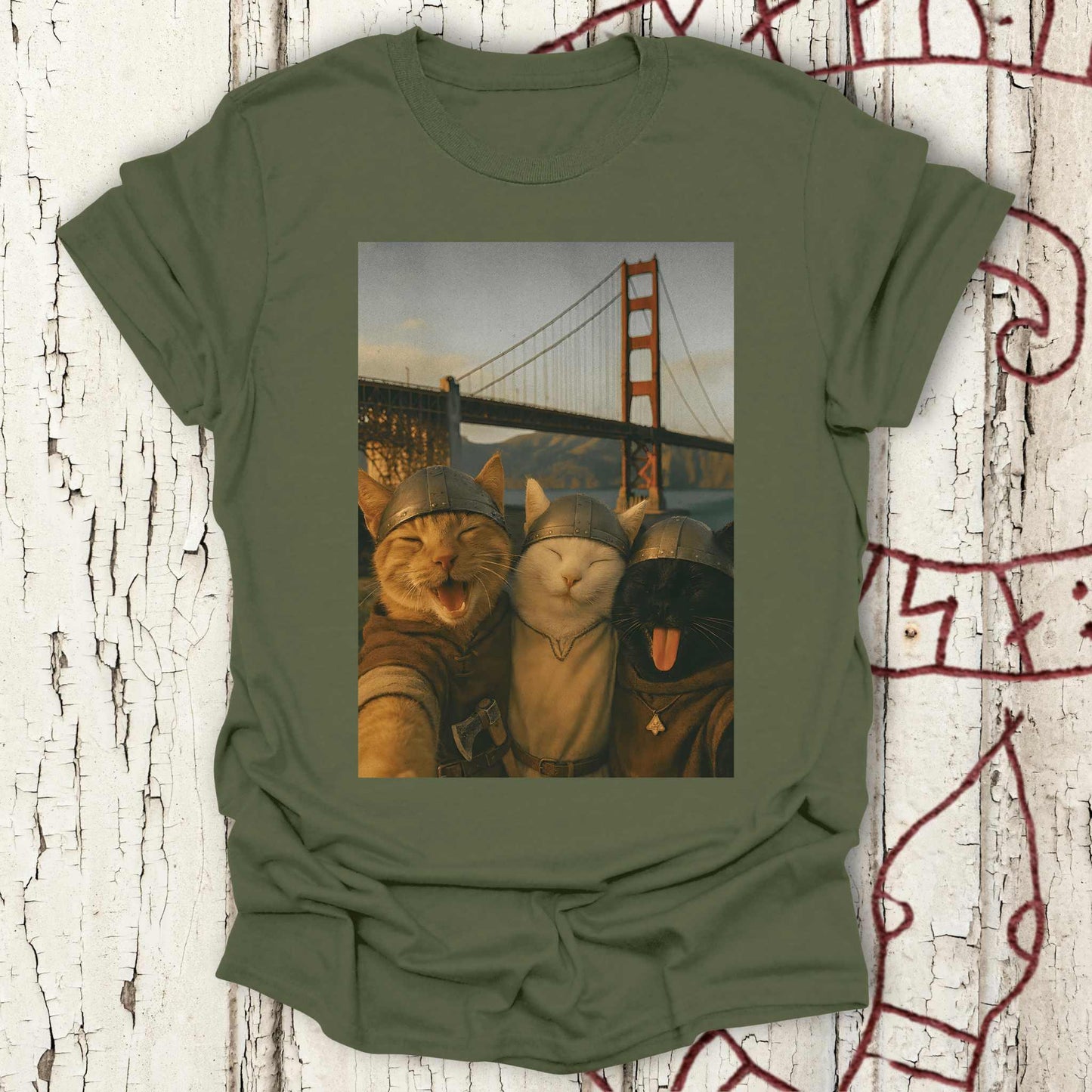 Viking Cats Retro Selfie Photo Style - Golden Gate Bridge T-shirt