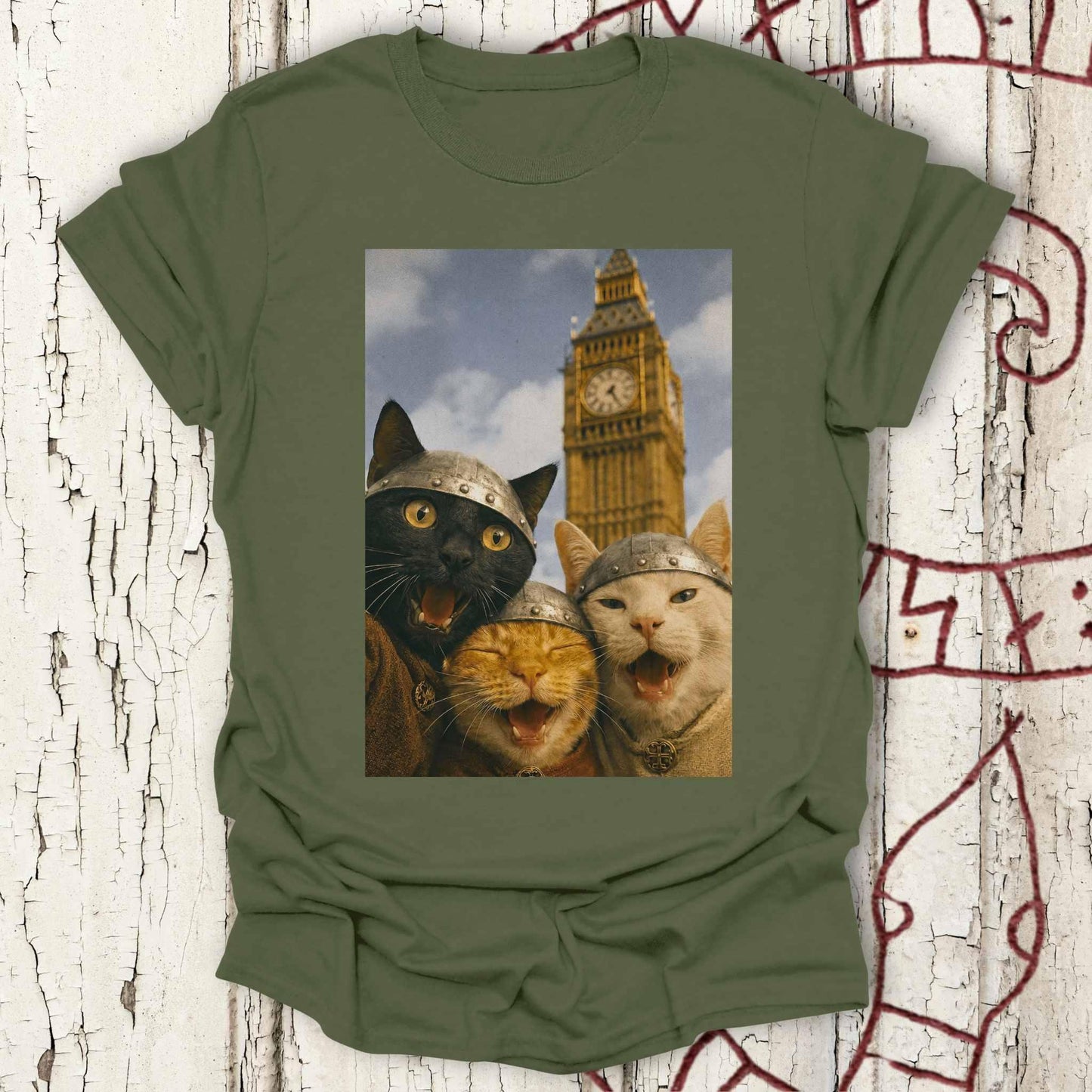 Viking Cats Retro Selfie Photo Style - Big Ben London UK T-shirt