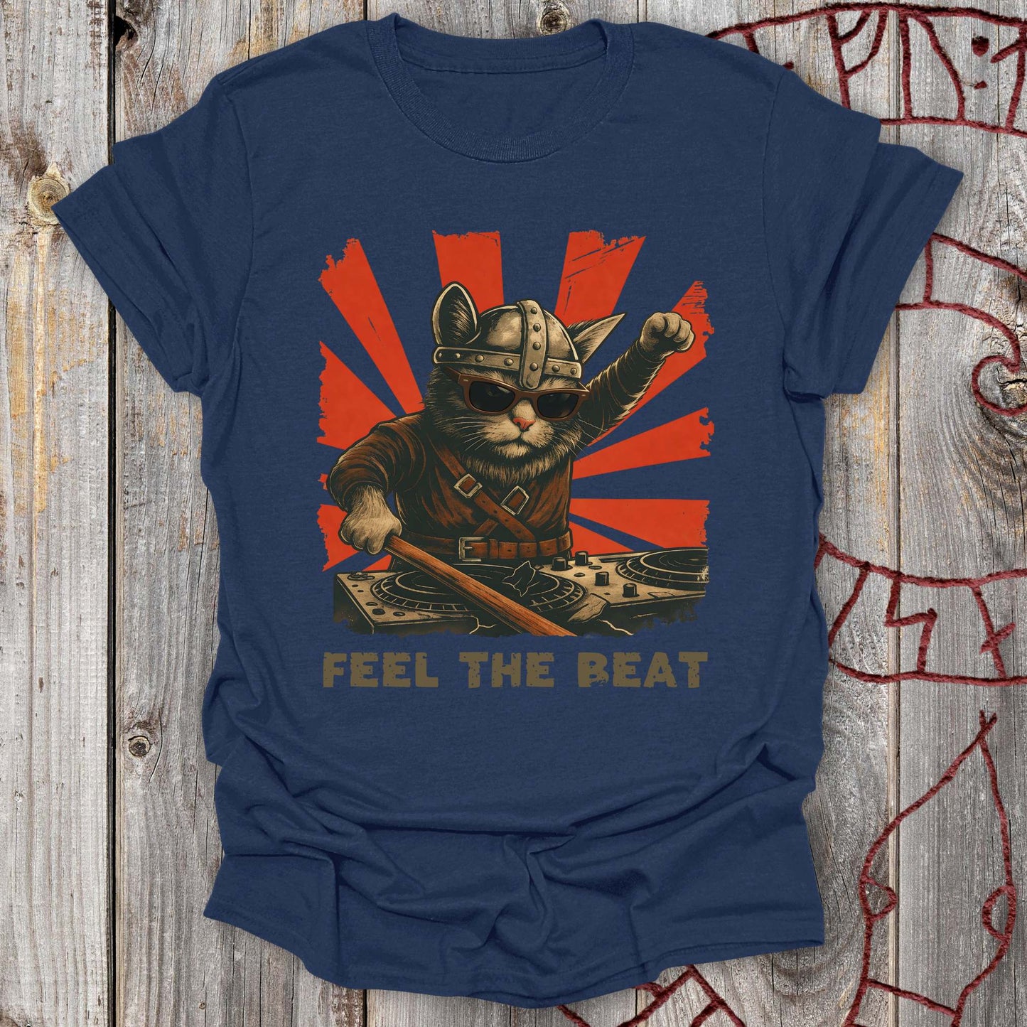 T-Shirt Feel the Beat - Viking Cat DJ T-Shirt Unisex size S M L XL 2XL