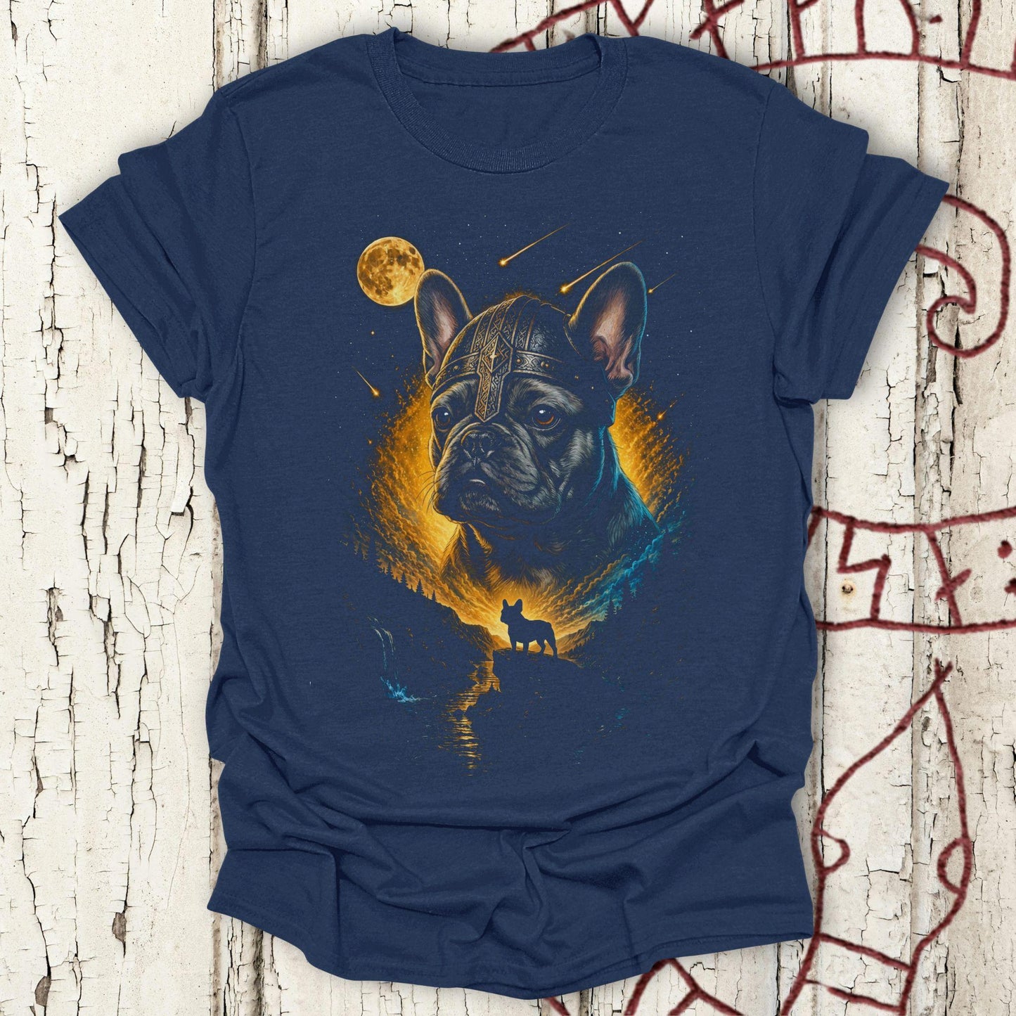 French Bulldog Howling at the Moon - Viking T-shirt NEW!