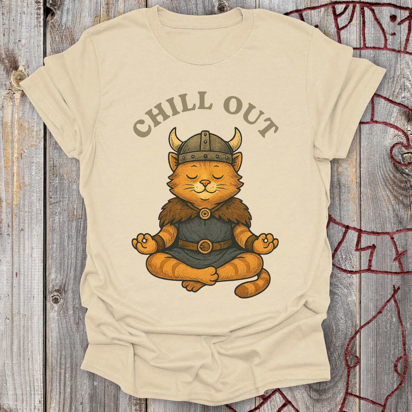 T-Shirt Chill Out - Viking Cat Meditation T-Shirt Unisex size S M L XL 2XL