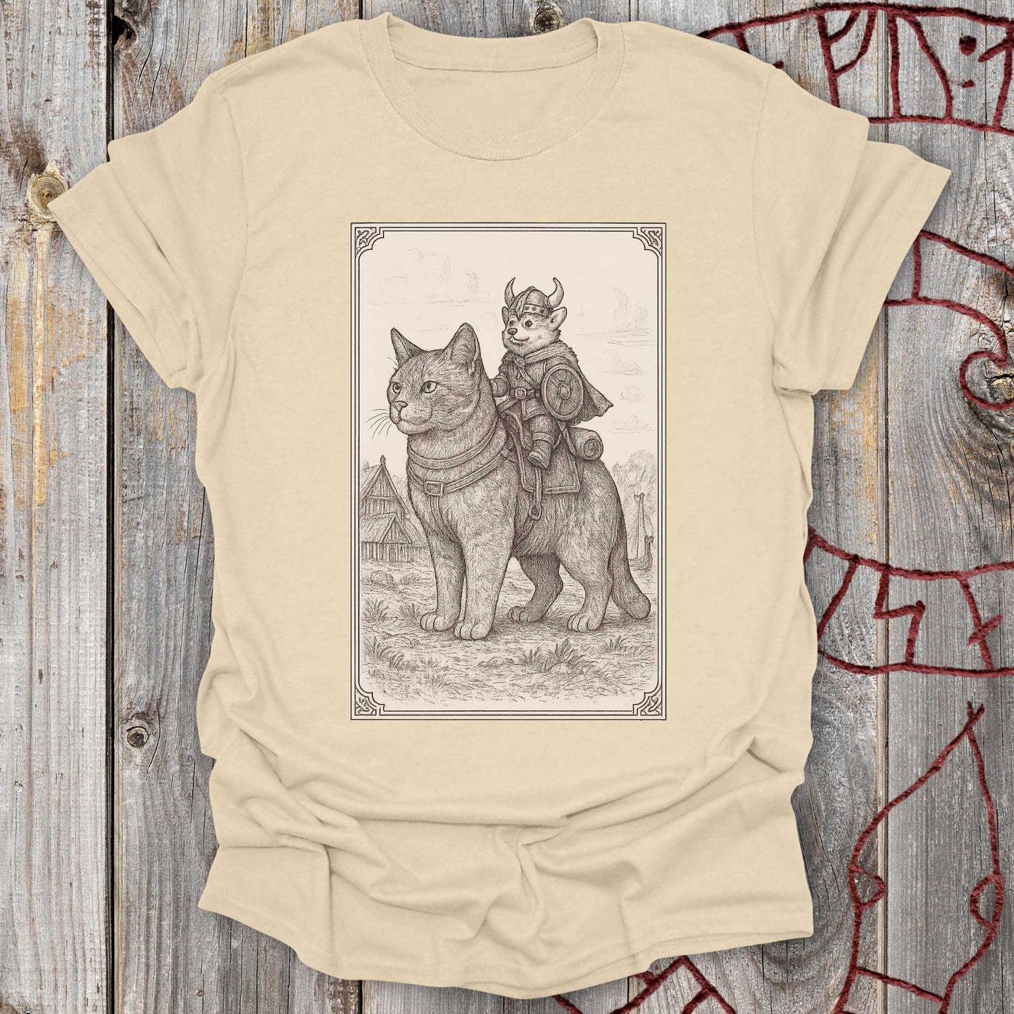 Medieval Cat With Small Viking Corgi – T-Shirt
