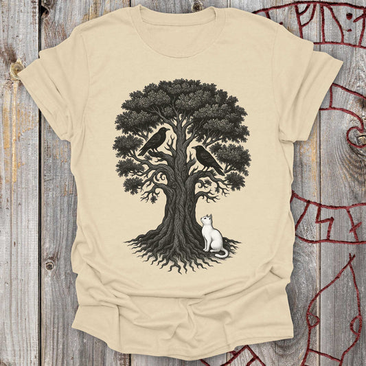 T-Shirt Yggdrasil, the Cat & the Ravens - Norse World Tree T-Shirt Unisex size S M L XL 2XL