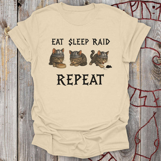 Eat Sleep Raid Repeat Viking Cat T-shirt