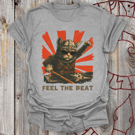 T-Shirt Feel the Beat - Viking Cat DJ T-Shirt Unisex size S M L XL 2XL