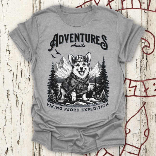 T-Shirt Adventure Awaits - Viking Fjord Expedition Corgi T-shirt Unisex size S M L XL 2XL