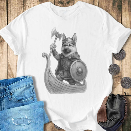 German Shepherd in a Longship T-shirt