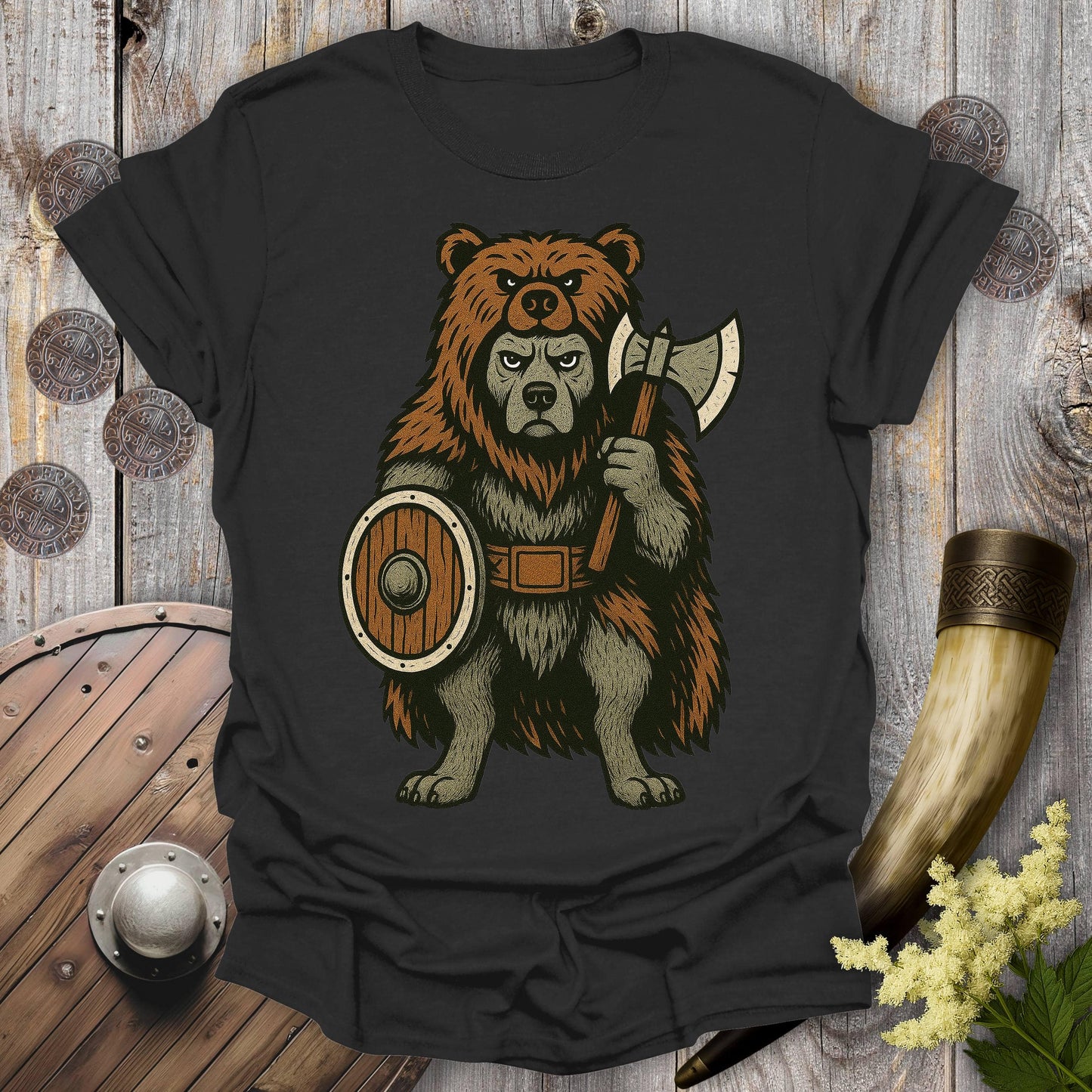 T-Shirt Black / S Berserker Dog in Bear Skin Viking Warrior T-Shirt