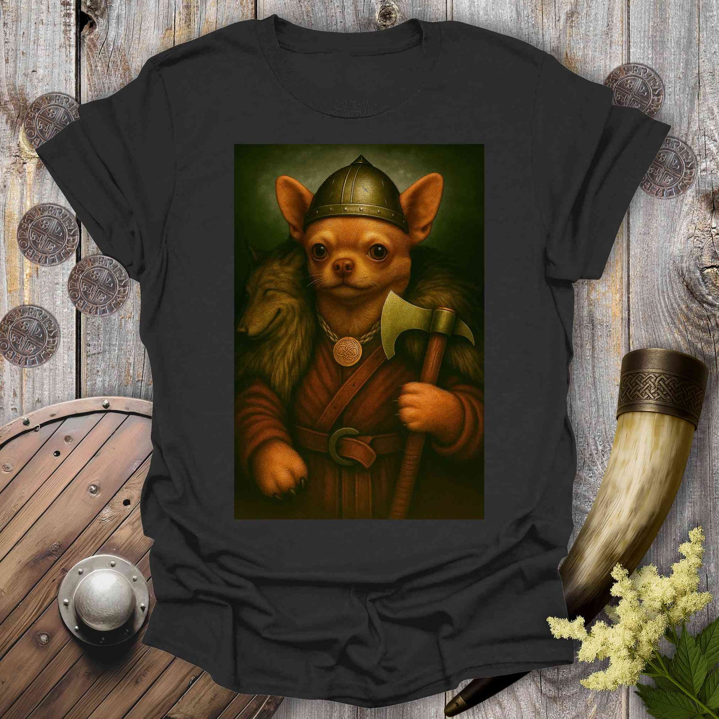 T-Shirt Black / S Chihuahua Viking Portrait T-Shirt