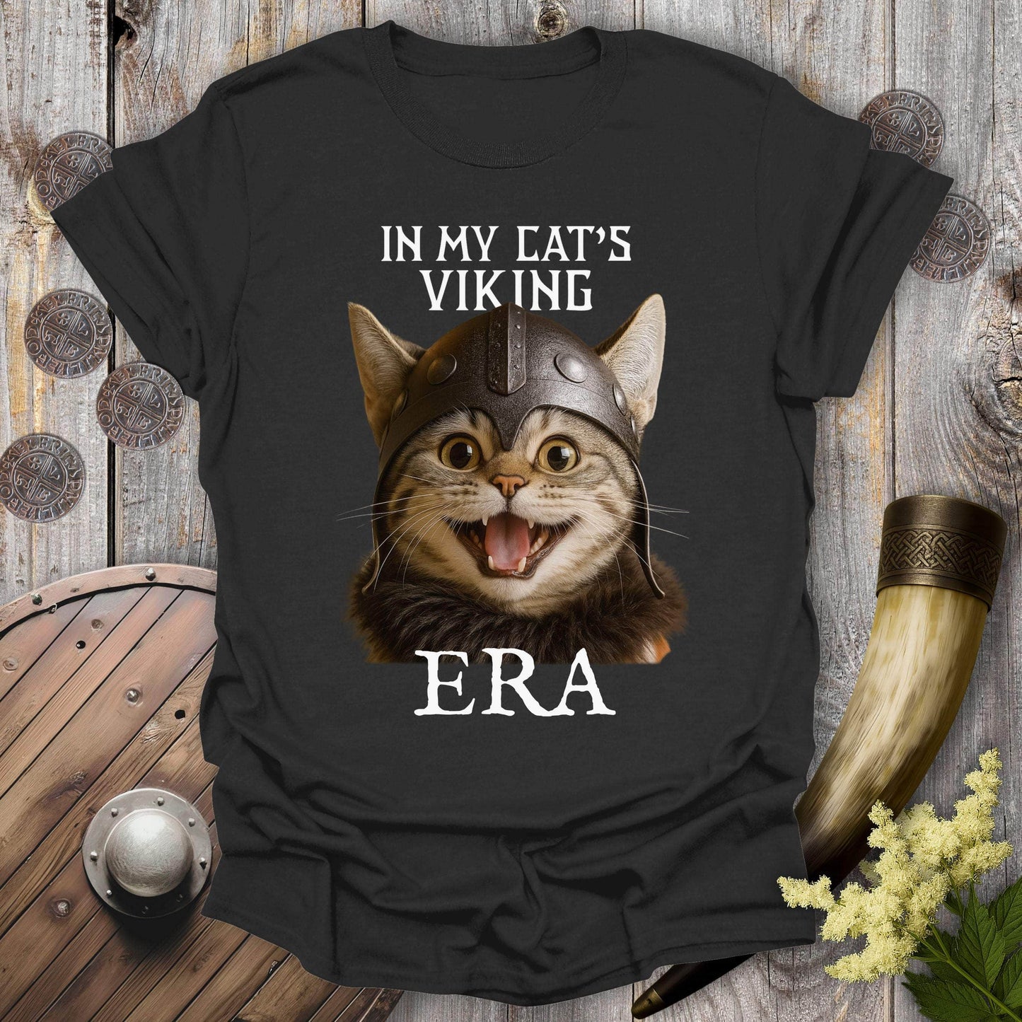 T-Shirt Black / S In My Cat's Viking Era Happy Cat T-Shirt