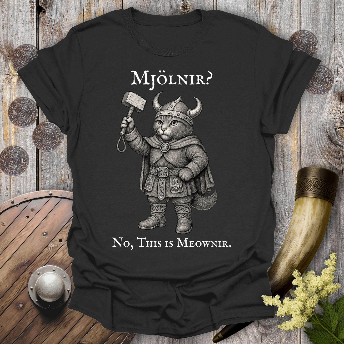 T-Shirt Black / S Mjölnir? No, This is Meownir Viking Cat T-shirt