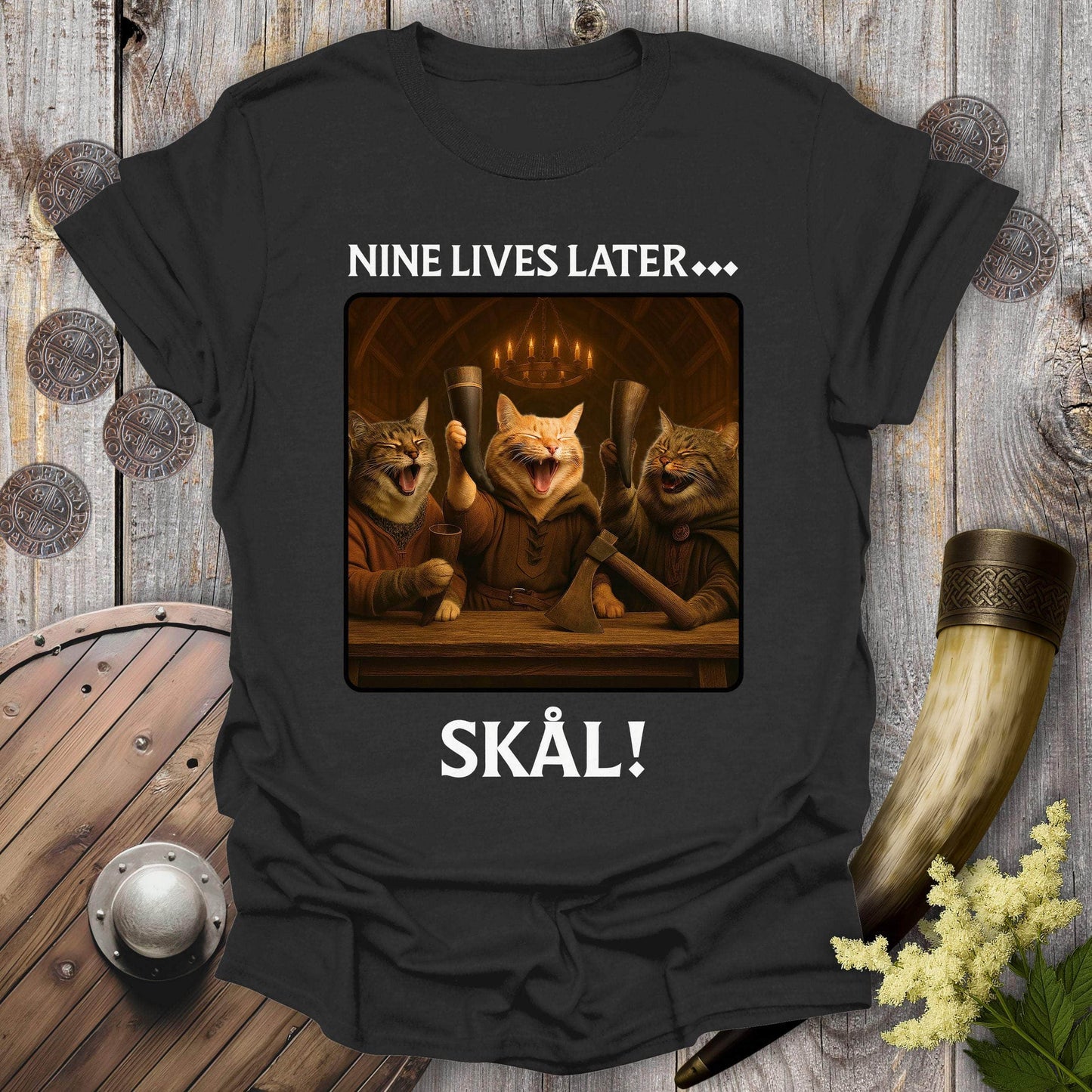 T-Shirt Black / S Nine Lives Later Valhalla Cat T-Shirt