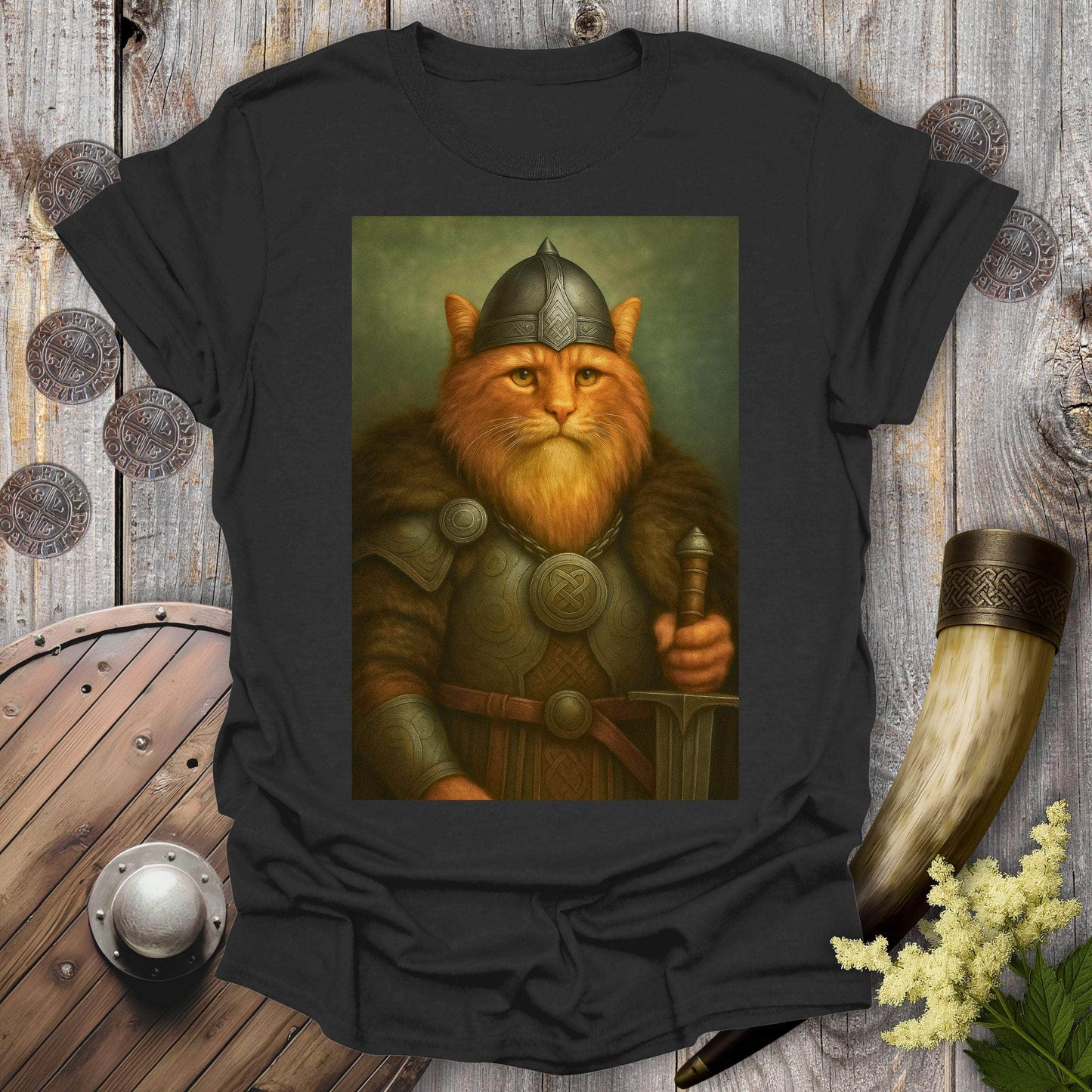 T-Shirt Black / S Orange Viking Cat Portrait T-Shirt