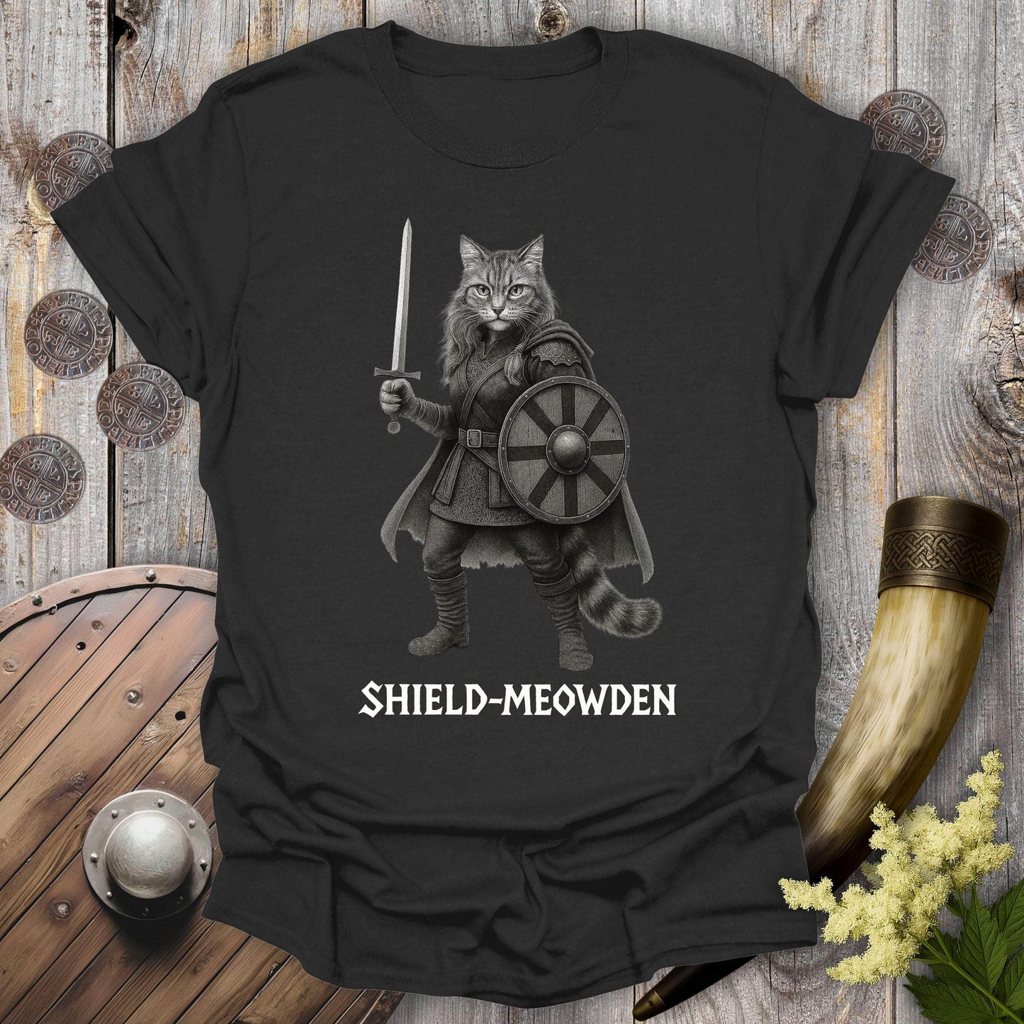 T-Shirt Black / S Shield-Meowden Viking Cat T-Shirt