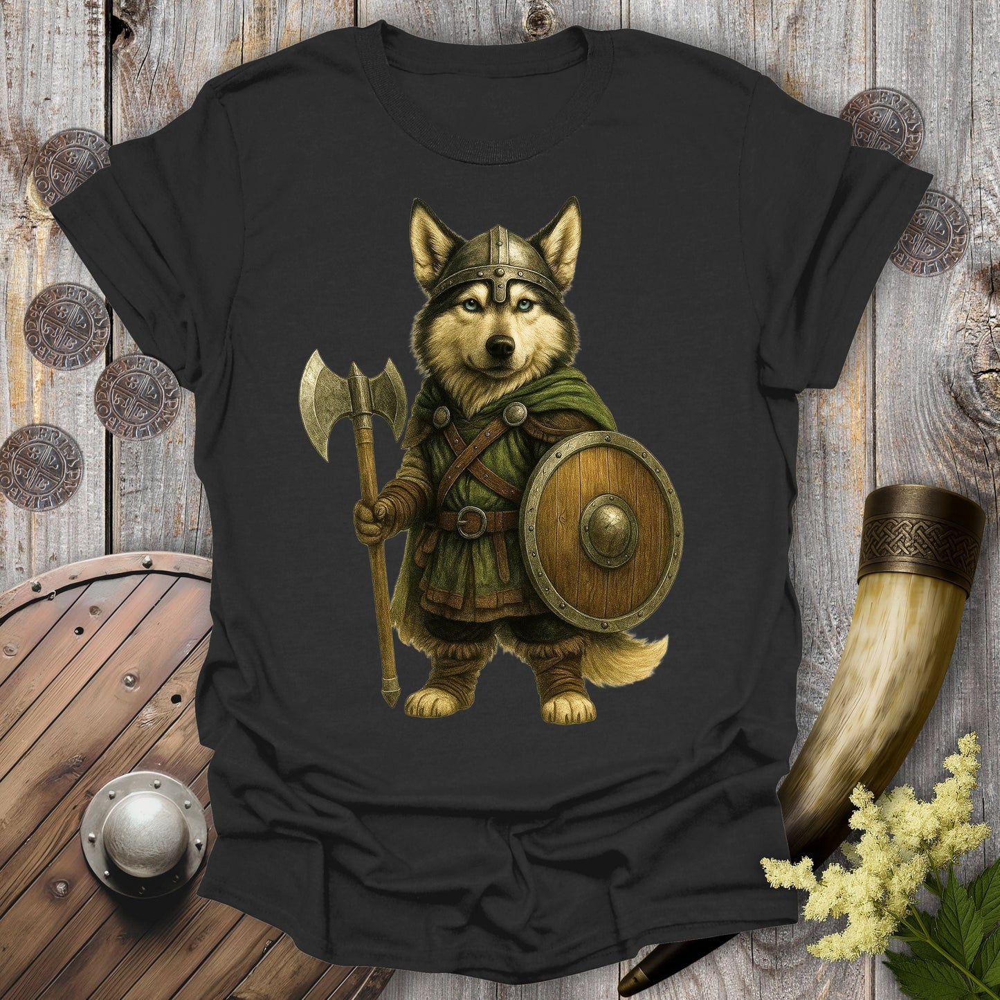 T-Shirt Black / S Siberian Husky Viking Soldier T-Shirt