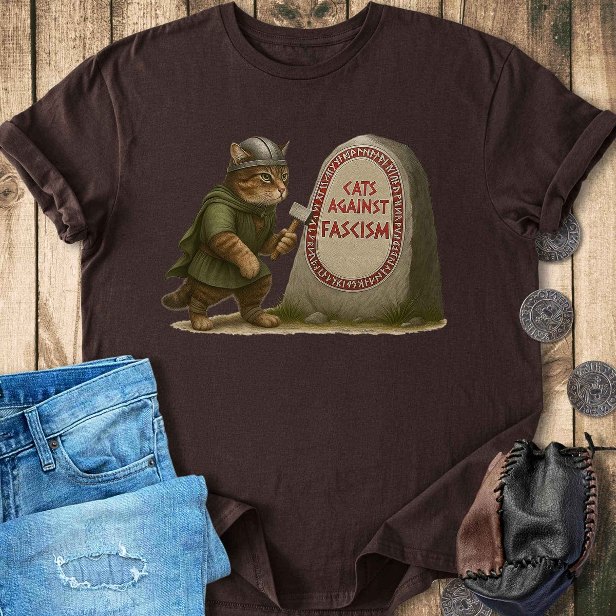 T-Shirt Cats Against Fascism - Viking Edition T-shirt Unisex Sizes S-2XL Funny Shirt Gift