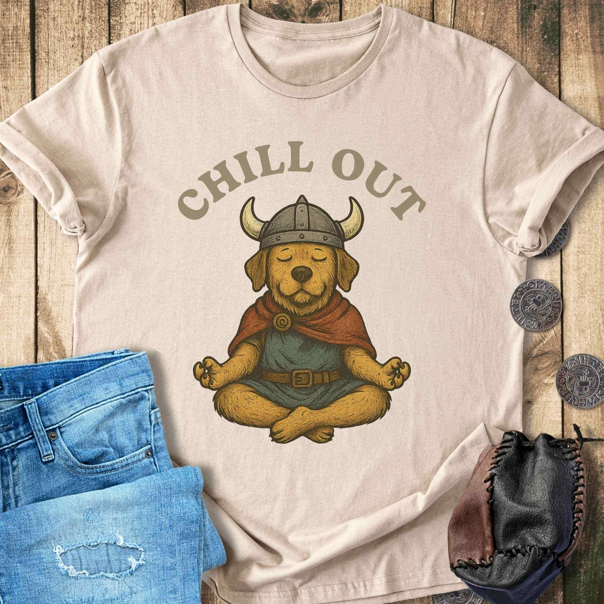 T-Shirt Chill Out - Viking Dog Meditation T-shirt Unisex Sizes S-2XL Funny Shirt Gift