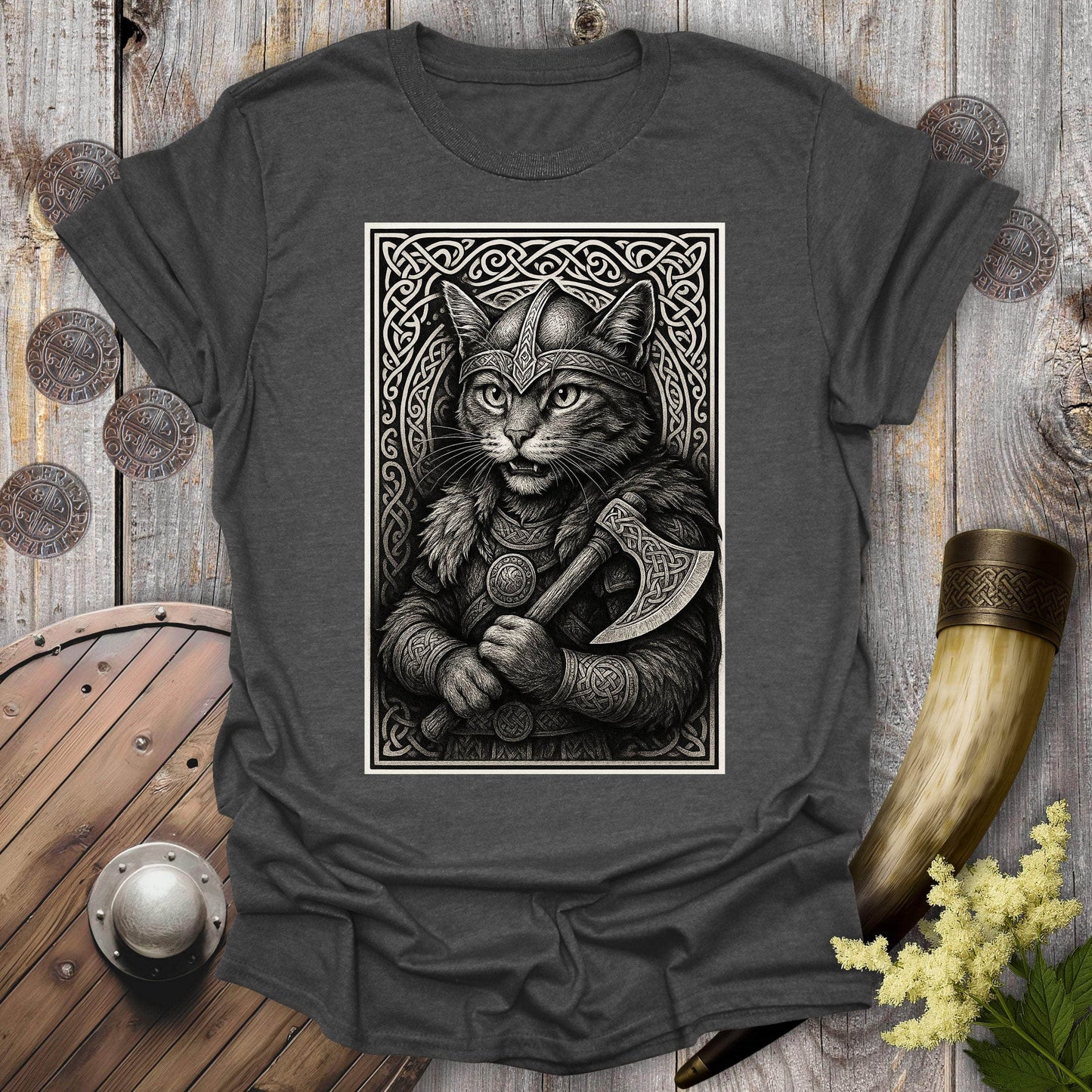 T-Shirt Dark Heather / S Black and White Berserker Cat T-Shirt