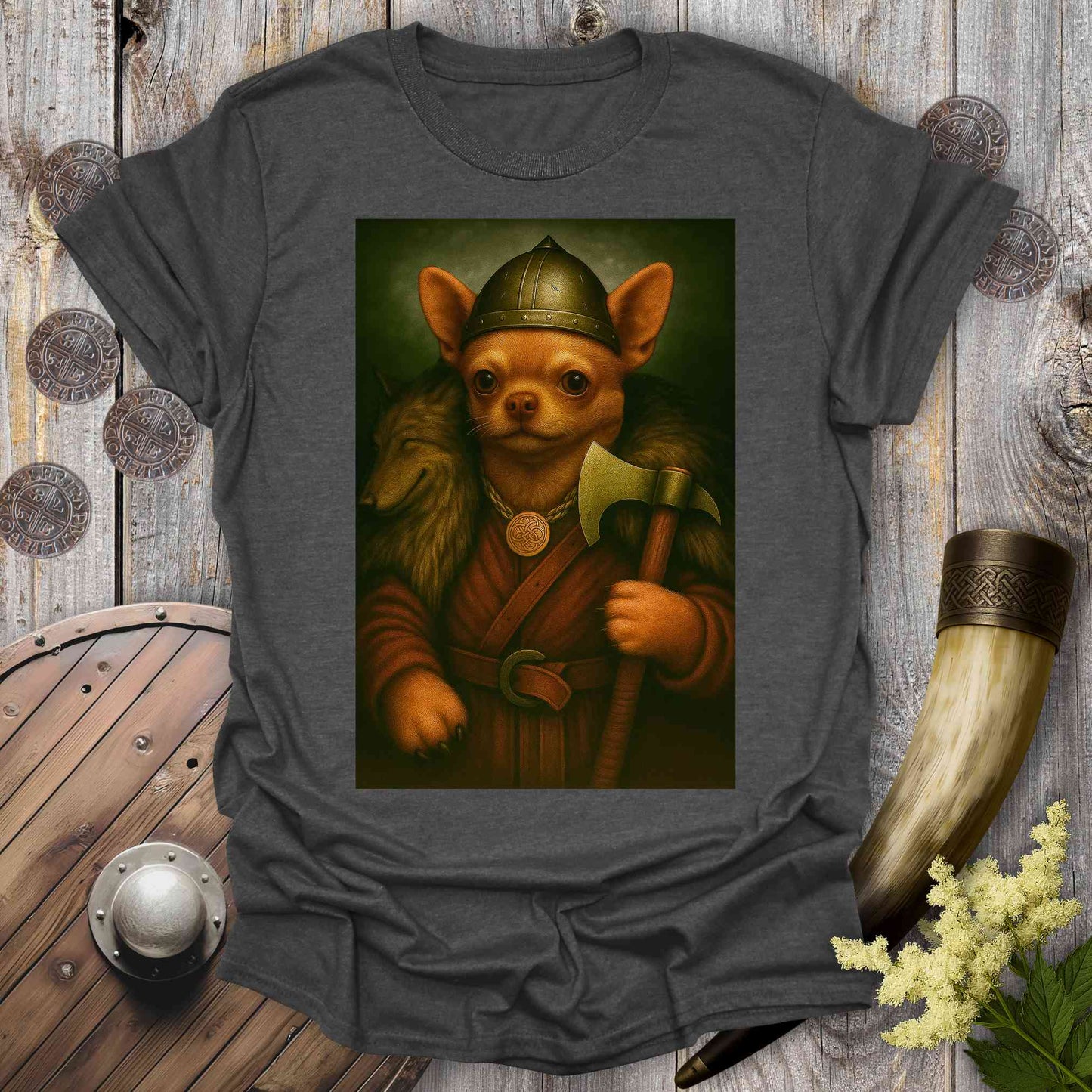 T-Shirt Dark Heather / S Chihuahua Viking Portrait T-Shirt