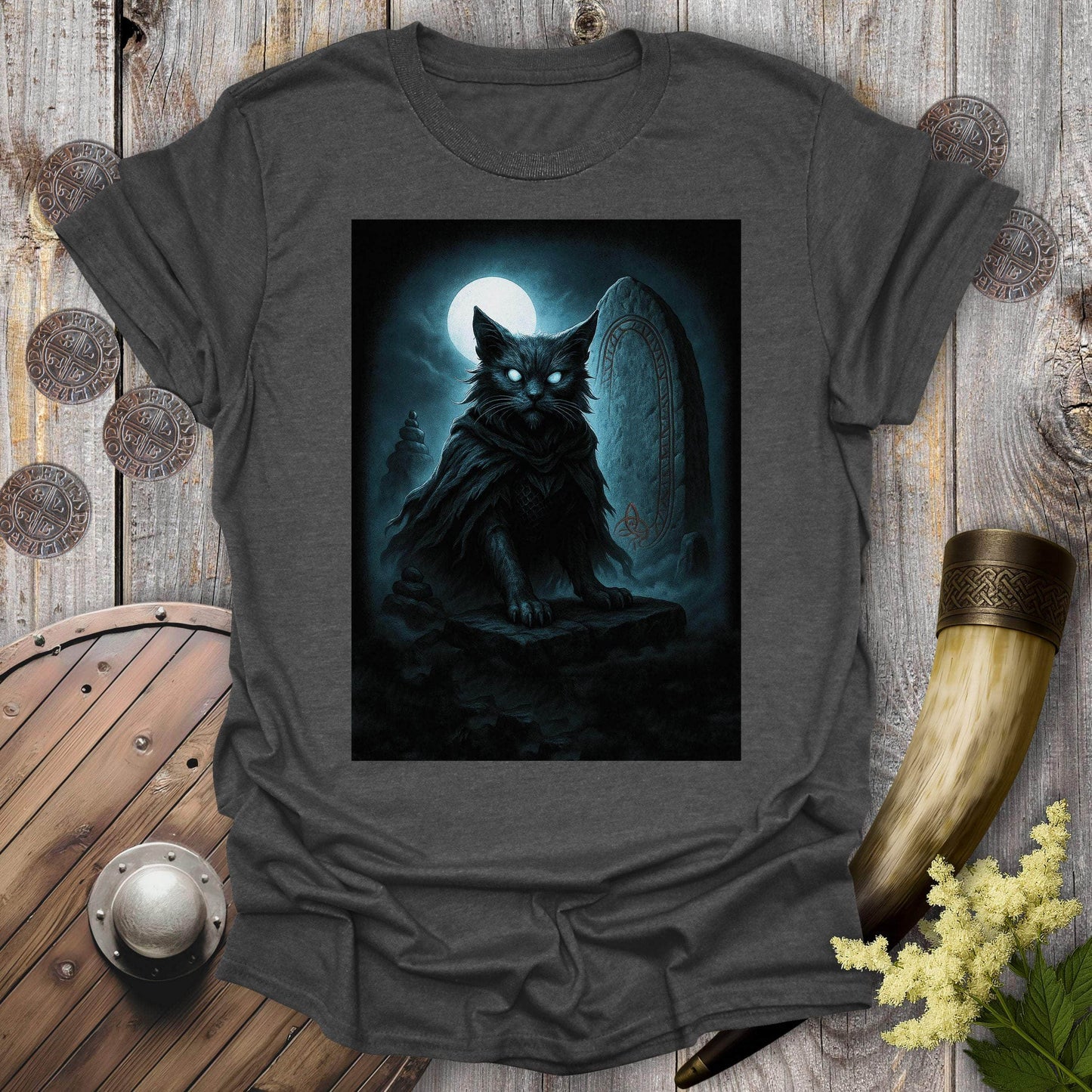 T-Shirt Dark Heather / S Draugr Undead Viking Cat T-Shirt