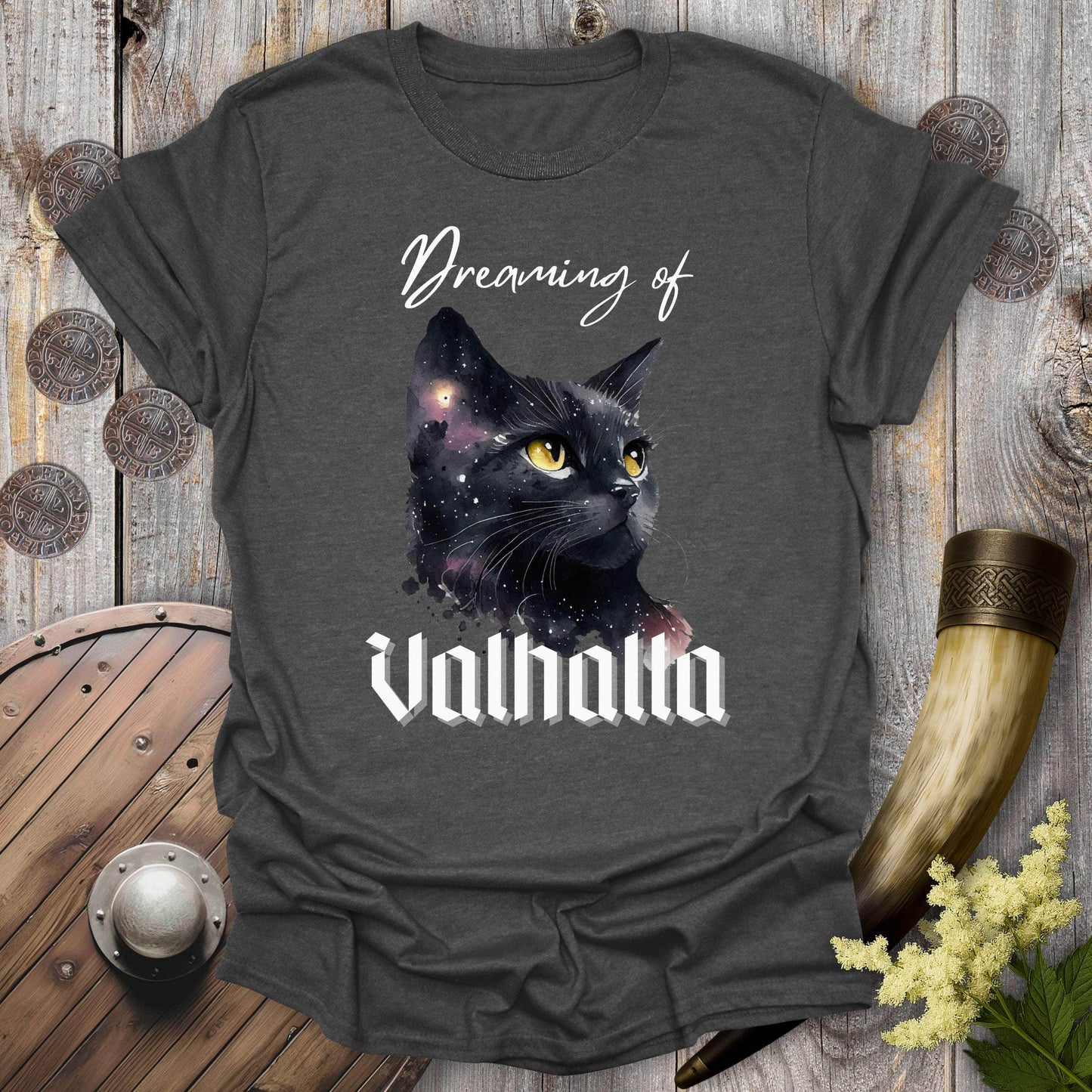 T-Shirt Dark Heather / S Dreaming of Valhalla Celestial Cat T-Shirt