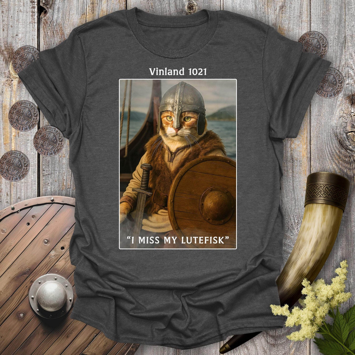 T-Shirt Dark Heather / S I Miss My Lutefisk Viking Explorer T-Shirt
