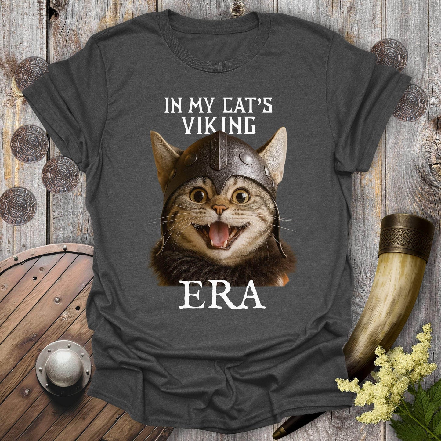 T-Shirt Dark Heather / S In My Cat's Viking Era Happy Cat T-Shirt