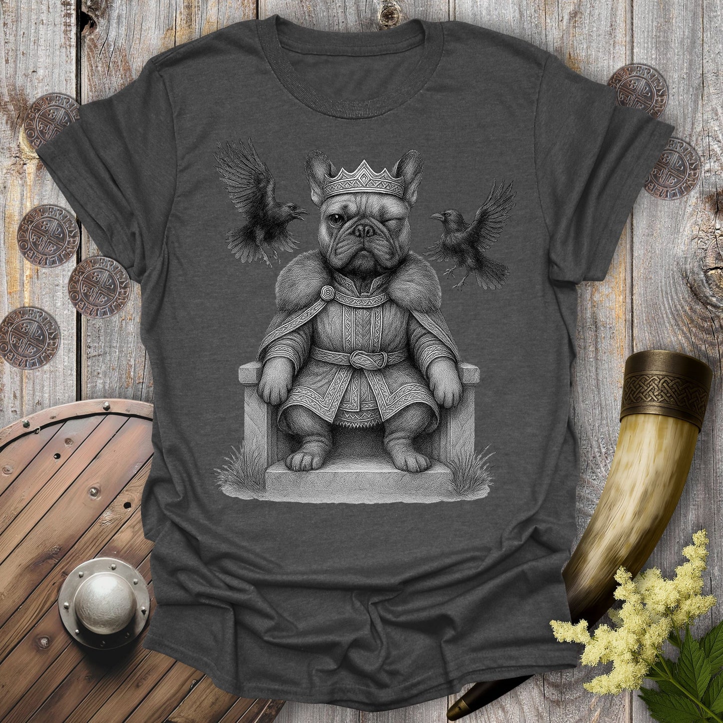 T-Shirt Dark Heather / S Odin the Bulldog Norse God T-Shirt