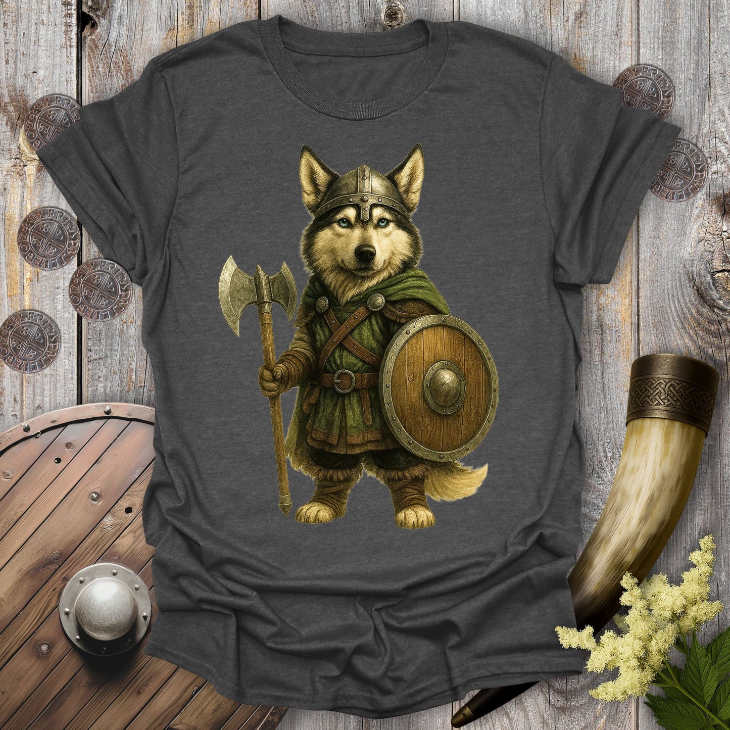 T-Shirt Dark Heather / S Siberian Husky Viking Soldier T-Shirt