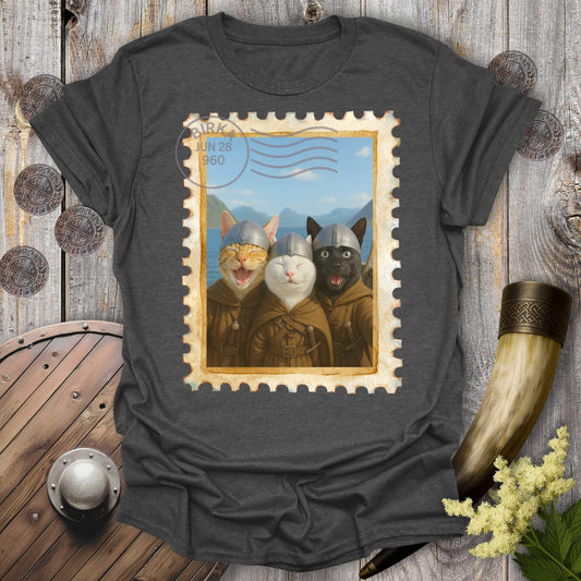T-Shirt Dark Heather / S Viking Selfie Cats on a Longship T-Shirt