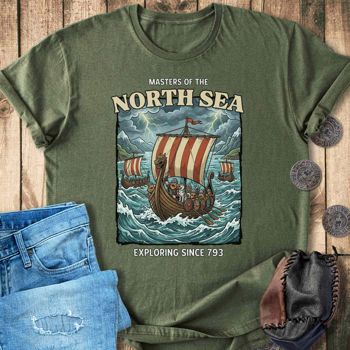 T-Shirt Masters of the North Sea - Exploring since 793 Viking Adventure T-shirt Unisex Sizes S-2XL Funny Shirt Gift