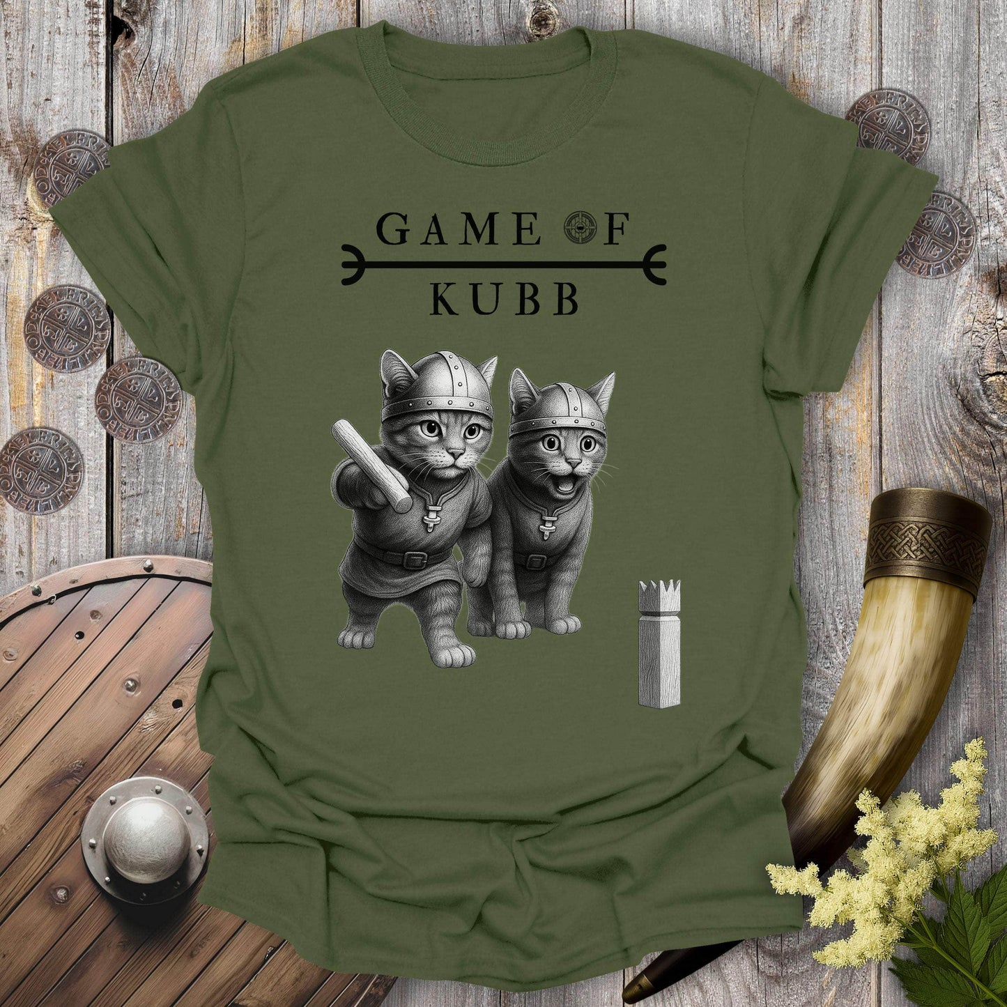 T-Shirt Military Green / S A Game of Kubb Viking Cat T-shirt