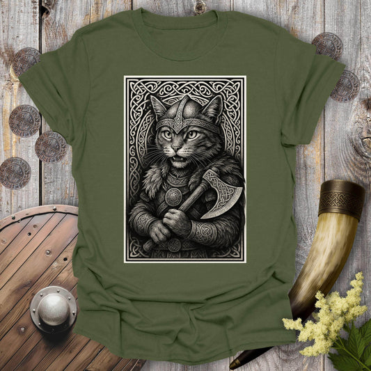 T-Shirt Military Green / S Black and White Berserker Cat T-Shirt
