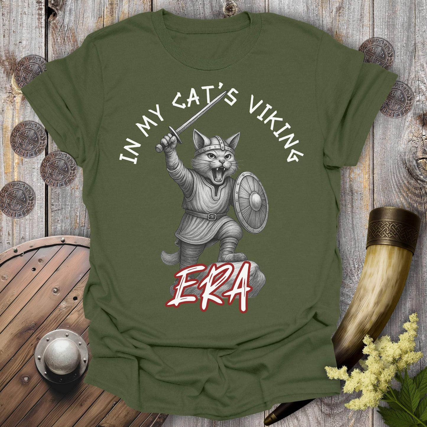 T-Shirt Military Green / S In My Cat’s Viking Era T-Shirt